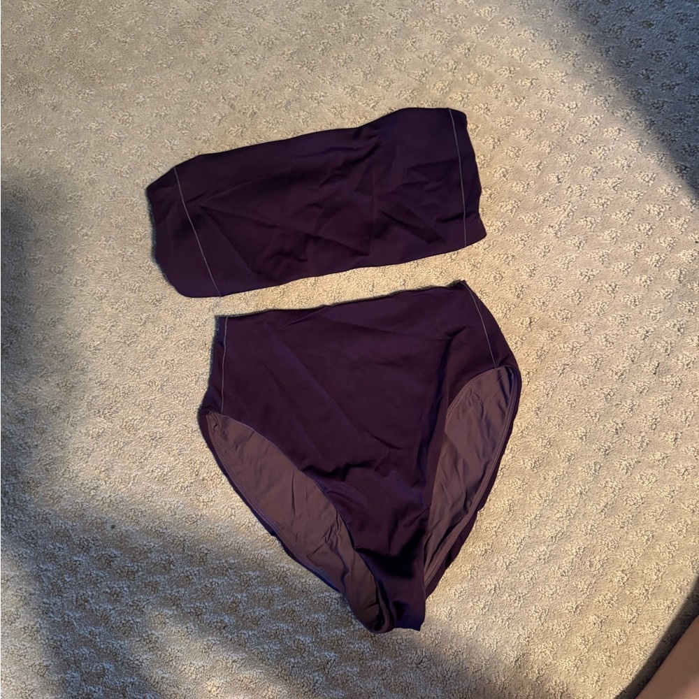 Left On Friday Dark Purple High Waisted Bandeau Bikini